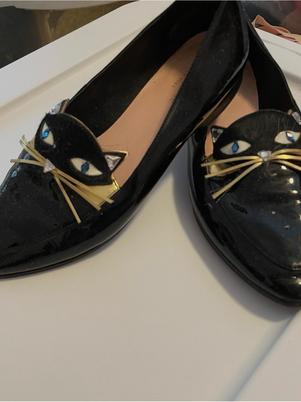kate spade Black Patent Leather Cat-Embellished Flats